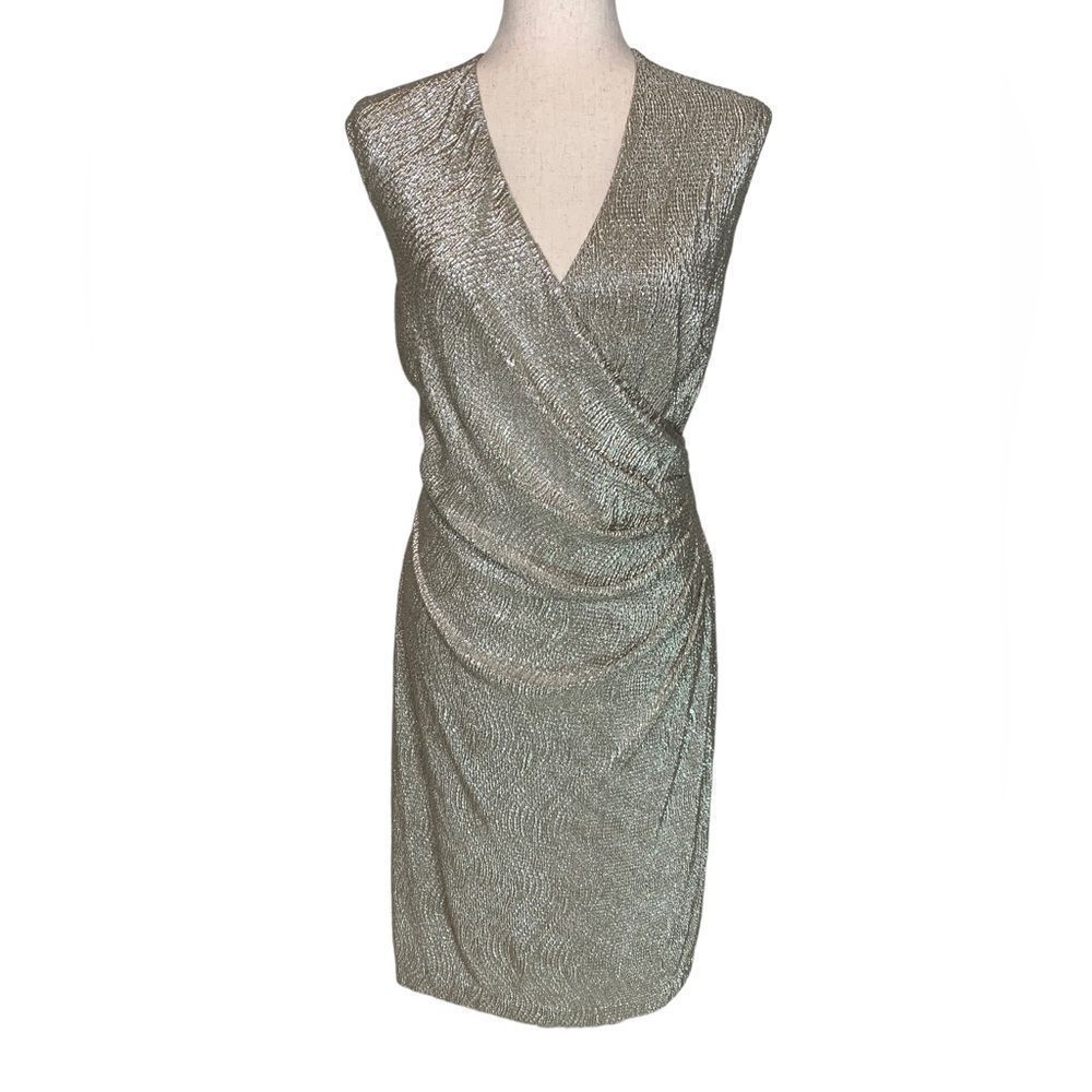 Ralph Lauren Champagne Metallic  Sleeveless Midi Dress| Size 14